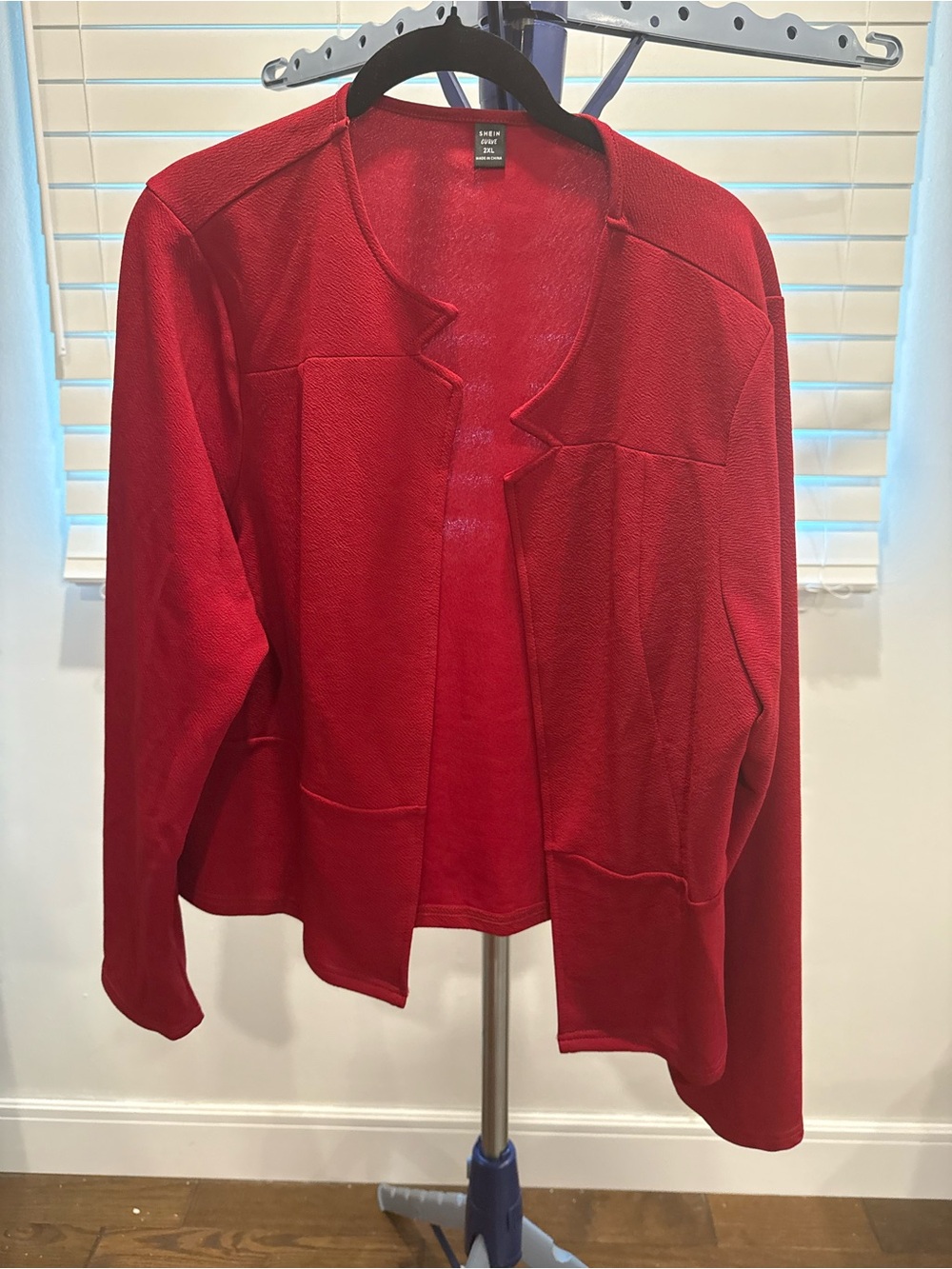 SHEIN Open-Front Red Knit Cardigan